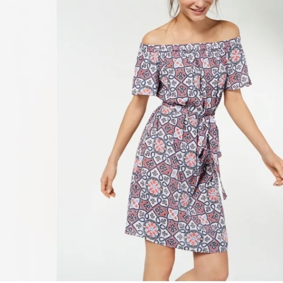 MICHAEL Michael Kors Mosaic Off the Shoulder Gauze Dress - Host Pick - New - Picture 4 of 12